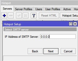 Настройка MikroTik Hotspot, определить SMTP сервер